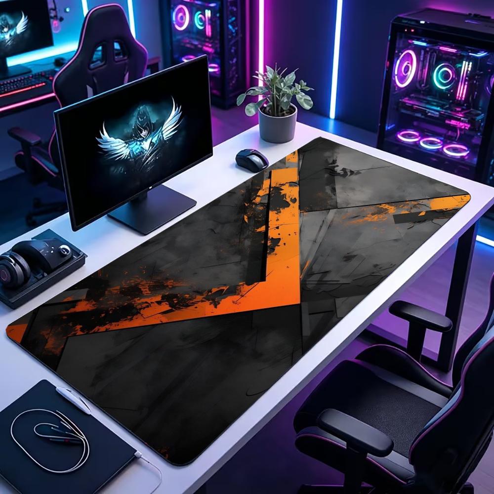 Keyboard Gaming Black - Schwarz-Orange Geometrische Riss-Muster Große Schreibtischunterlage Mauspad