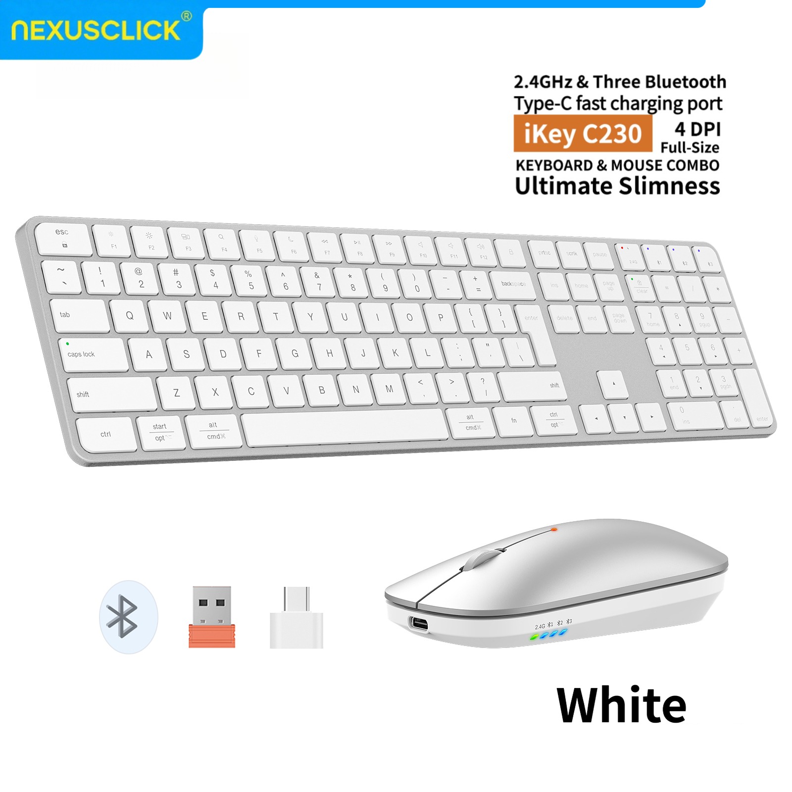 Gaming Keyboard And Mouse Combo Wireless - NexusClick Wiederaufladbare Kabellose Tastatur-Maus-Kombination, 4-Kanal 2.4G